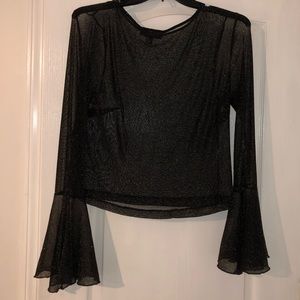 Black and Gold Glitter Bell Sleeve Plus Size Top